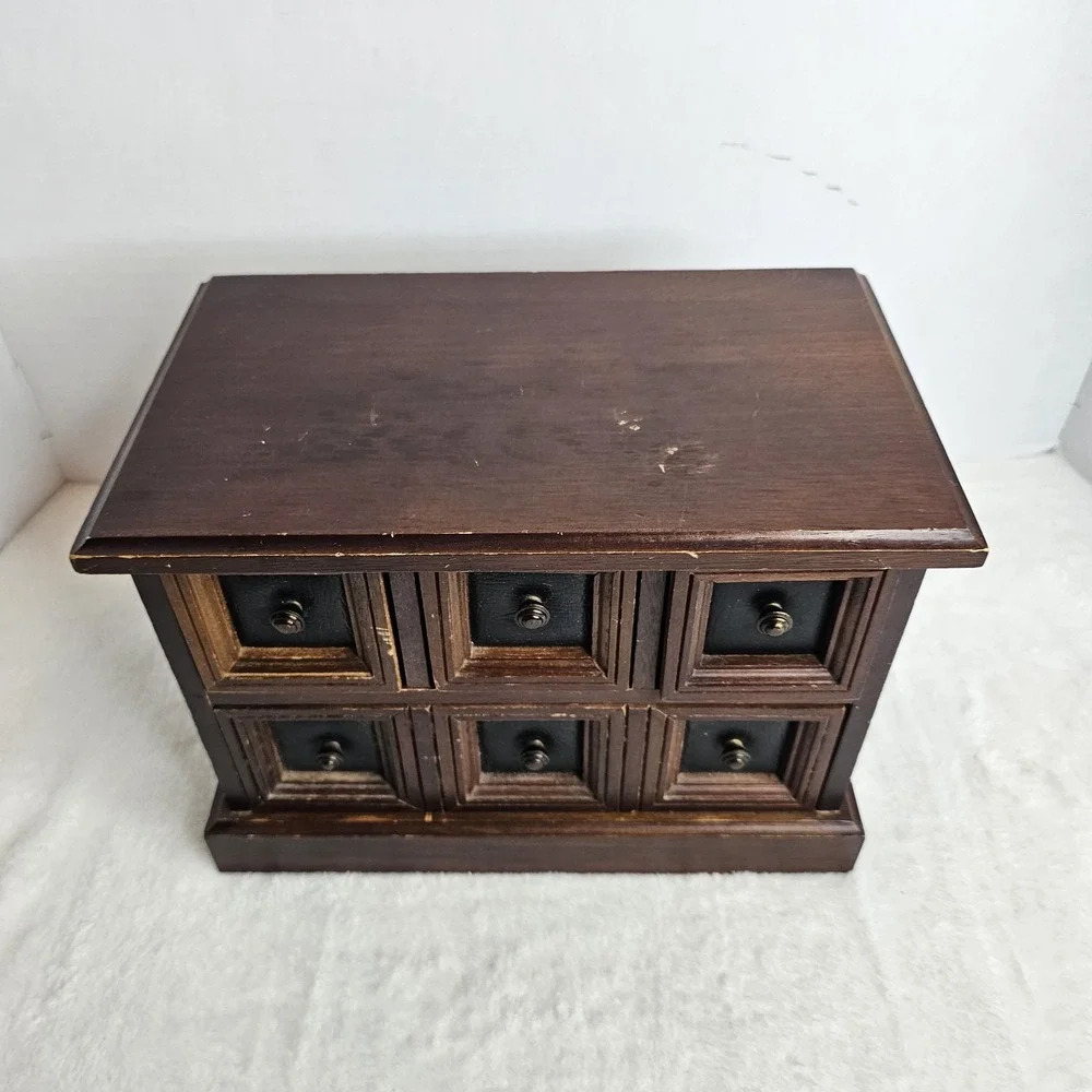 Vintage Wood 4 Drawer Tabletop Armoire/Dresser Style Jewelry Music Box